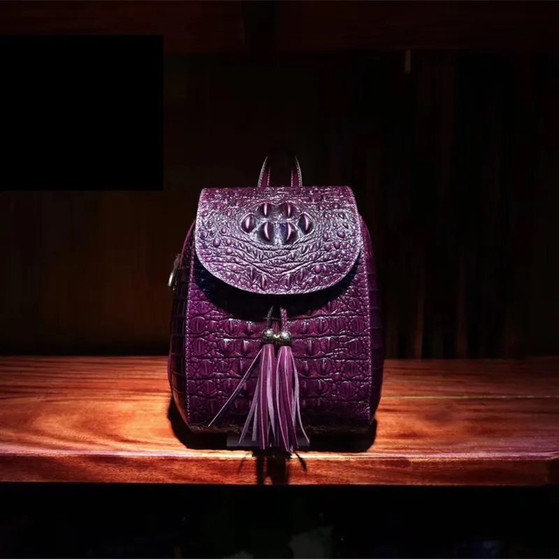 Fancy Alligator Pattern Women Small Tassel Backpack Genuine Cow Leather Female Travel Bag Crocodile Designer Lady Back Pack 
Fancy Alligator Pattern Women Small Tassel Backpack Genuine Cow Leather Female Travel Bag Crocodile Designer Lady Back Pack