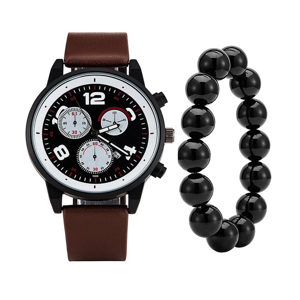 3PCS High quality men's quartz watches 3 rings face vintage designer leather big watch with black agate bracelet gift box set
3PCS High quality men's quartz watches 3 rings face vintage designer leather big watch with black agate bracelet gift box set