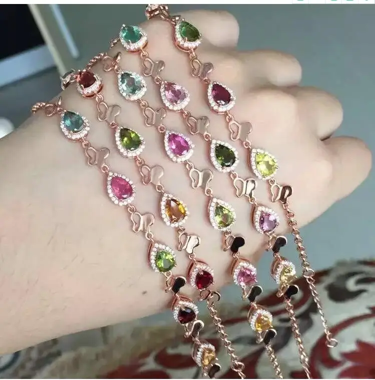 Free Shipping Natural And Real Tourmaline bracelet 925 sterling silver 4*6mm 5pcs | Украшения и аксессуары