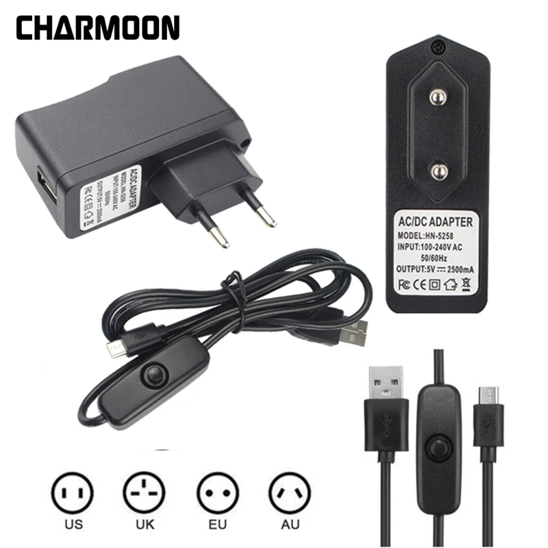 EU/US/AU/UK 5V 2.5A AC Adapter For Raspberry Pi 3 2 Power Charger With On Off Power Switch 1M Micro USB Cable
EU/US/AU/UK 5V 2.5A AC Adapter For Raspberry Pi 3 2 Power Charger With On Off Power Switch 1M Micro USB Cable