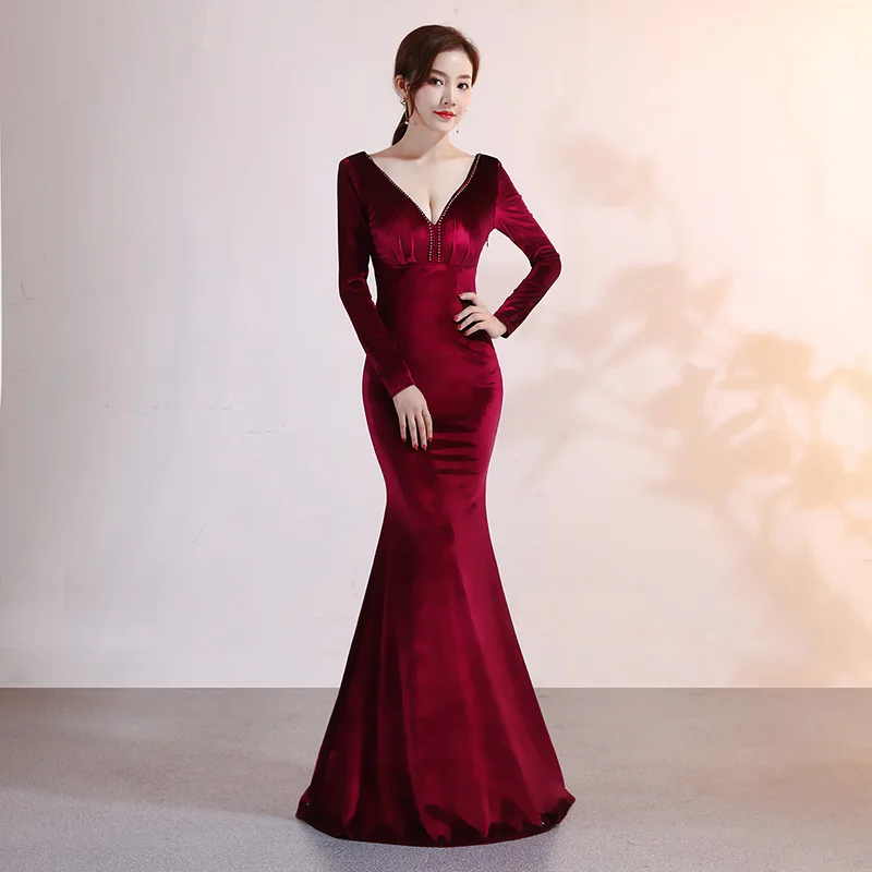 Wine Red Flannel Pearl Beaded Deep V Neck Full Sleeve Night Party Sexy Dress Club Wear Formal Special Occasion Dresses For Women
Wine Red Flannel Pearl Beaded Deep V Neck Full Sleeve Night Party Sexy Dress Club Wear Formal Special Occasion Dresses For Women