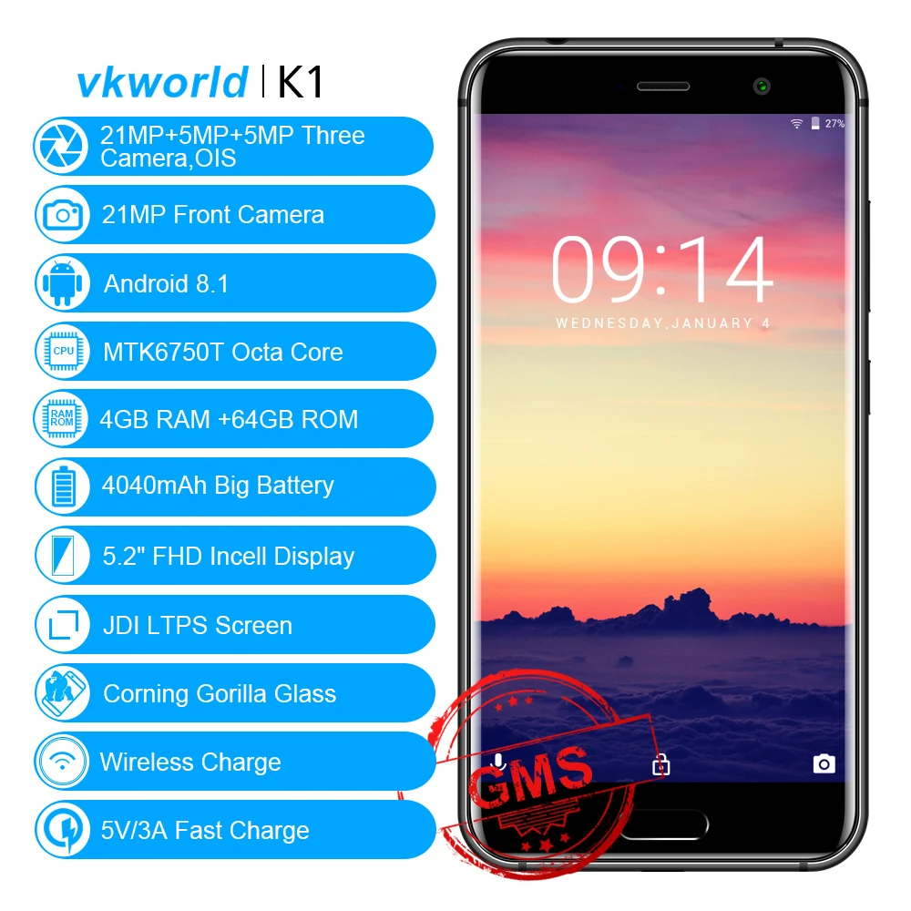 VKworld K1 телефон 5 2 &quotв ячейке MTK6750T Octa Core Android 8 1 4040 mAh сзади 3 Камера Быстрая зарядка