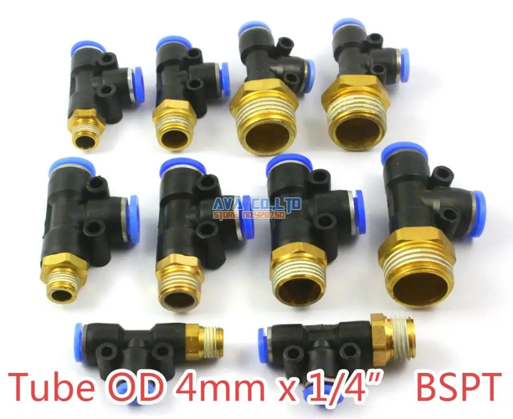 

10 Pieces Tube OD 4mm x 1/4" BSPT Male Tee Pneumatic Connector Push In To Connect Fitting One Touch Quick Release Air Fitting