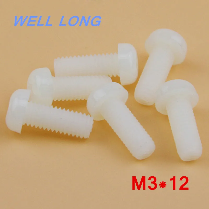 100pcs/lot M3*12mm White Round head cross nylon screws, pan head plastic screws, plastic bolts.
100pcs/lot M3*12mm White Round head cross nylon screws, pan head plastic screws, plastic bolts.