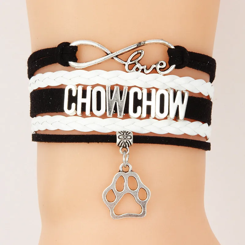 (10 шт./лот) браслет Infinity Love CHOWCHOW подвеска собачья лапа кожаные браслеты с веревкой