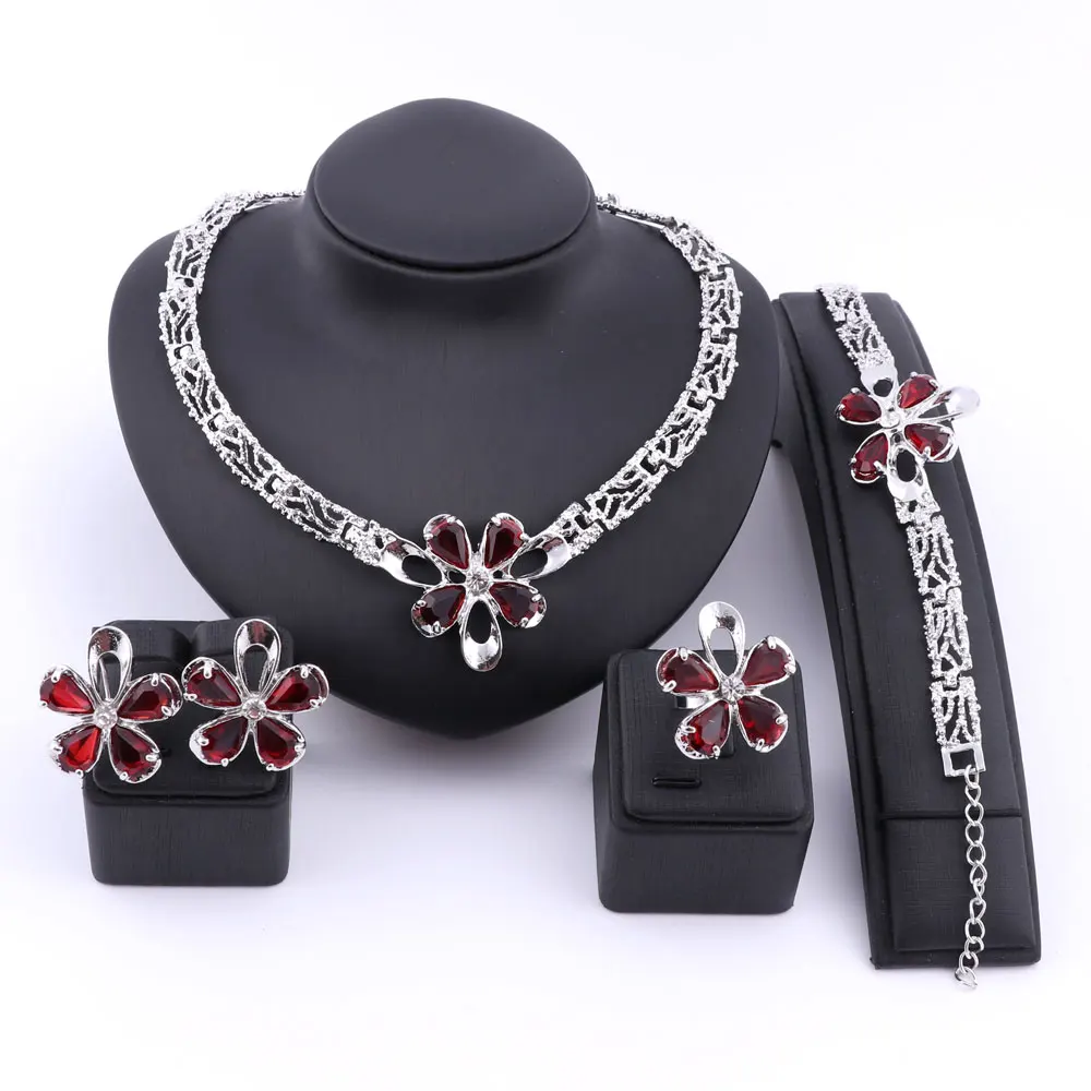Christmas Red/Green Blue Zircon Women Bridal Jewelry Set Silver Plated Earring Stud/Necklace/Bracelet Ring Wedding Jewelry Sets
Christmas Red/Green Blue Zircon Women Bridal Jewelry Set Silver Plated Earring Stud/Necklace/Bracelet Ring Wedding Jewelry Sets