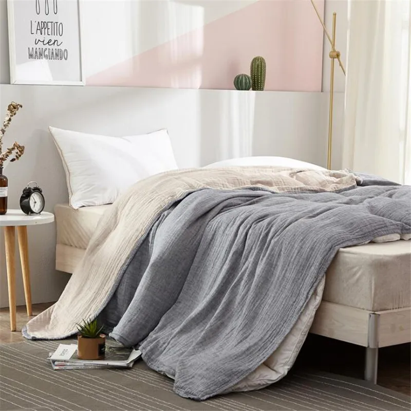Фото 100% хлопковое муслиновое одеяло дышащее летнее мягкое для кровати дивана