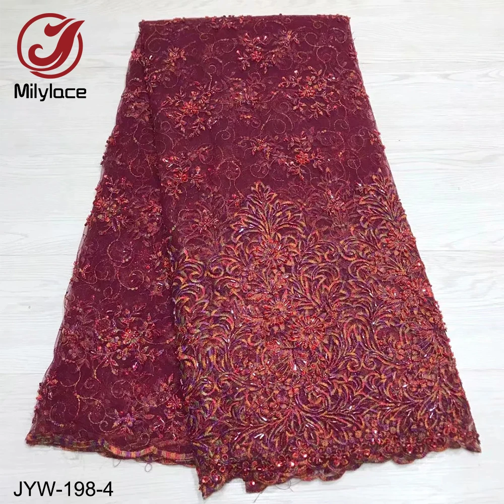 Nice Handwork French Lace Fabric Beaded Lace Fabric Wedding Laces Fabrics 5 Yards Per Lot JYW-198