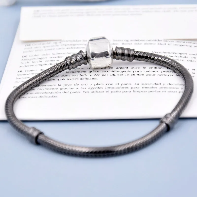 High quality Oxidized silver bracelets for women snake chain bangle fit bead charm 925 sterling jewelry DIY jewyuer YL002 | Украшения и