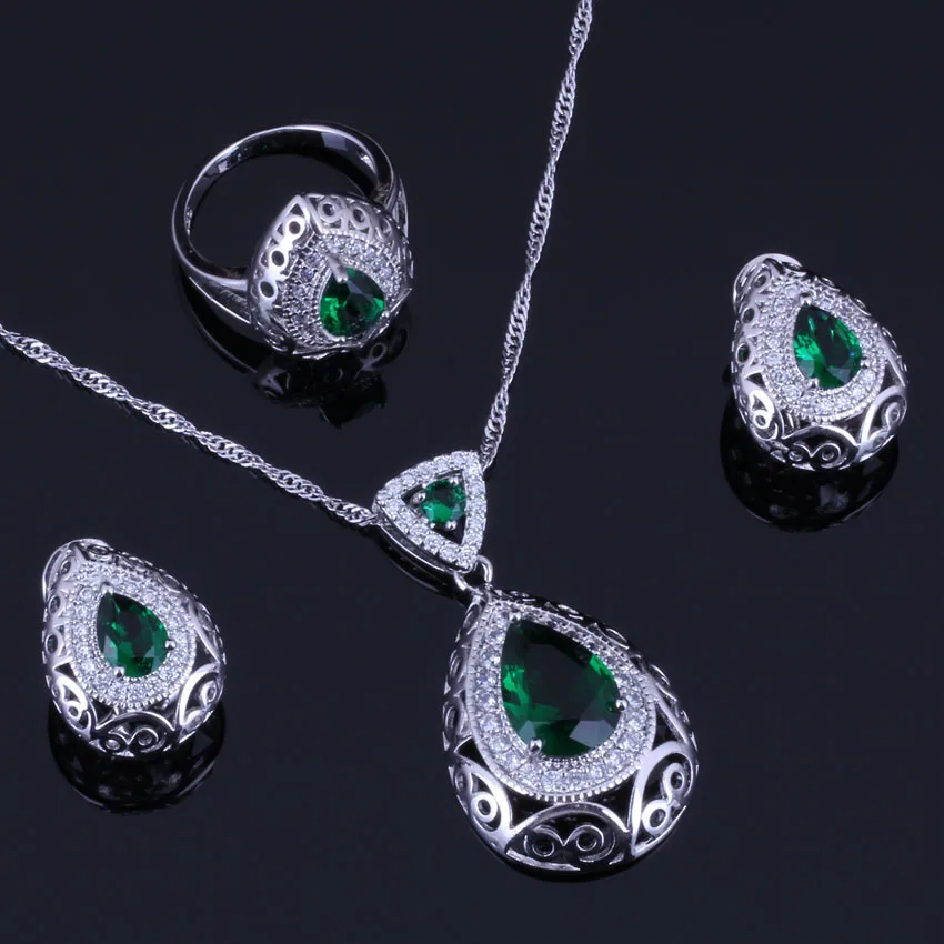 Water Drop Green Cubic Zirconia White CZ Silver Plated Jewelry Sets Earrings Pendant Chain Ring V0314
Water Drop Green Cubic Zirconia White CZ Silver Plated Jewelry Sets Earrings Pendant Chain Ring V0314