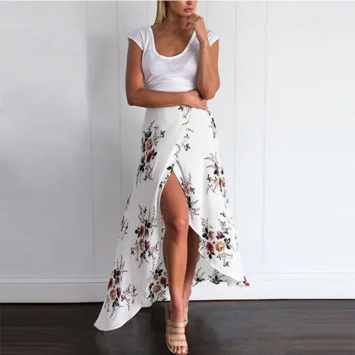 2018 Новая Летняя женская шифоновая длинная юбка с высокой талией и цветочным