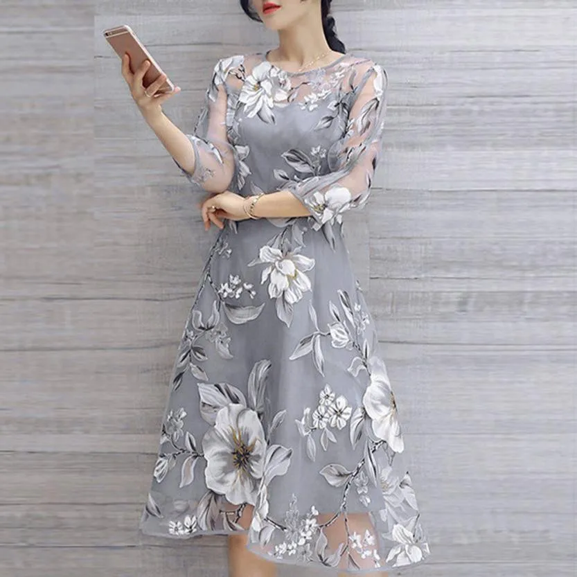 Женское ажурное платье из органзы вечерние мини-платья с цветочным принтом