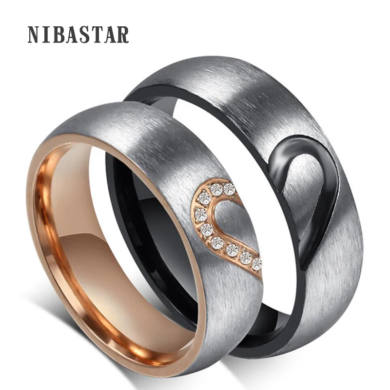 Real Love Promise Couple Ring Men's Black Half Heart Ring and Women Rose Gold Pave Crystal Ring For Engagement Ring Jewelry
Real Love Promise Couple Ring Men's Black Half Heart Ring and Women Rose Gold Pave Crystal Ring For Engagement Ring Jewelry