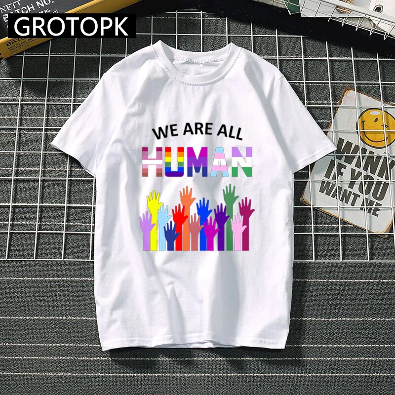 Футболка с надписью We Are All Human ЛГБТ мужская рубашка защитой прав гомосексуалистов