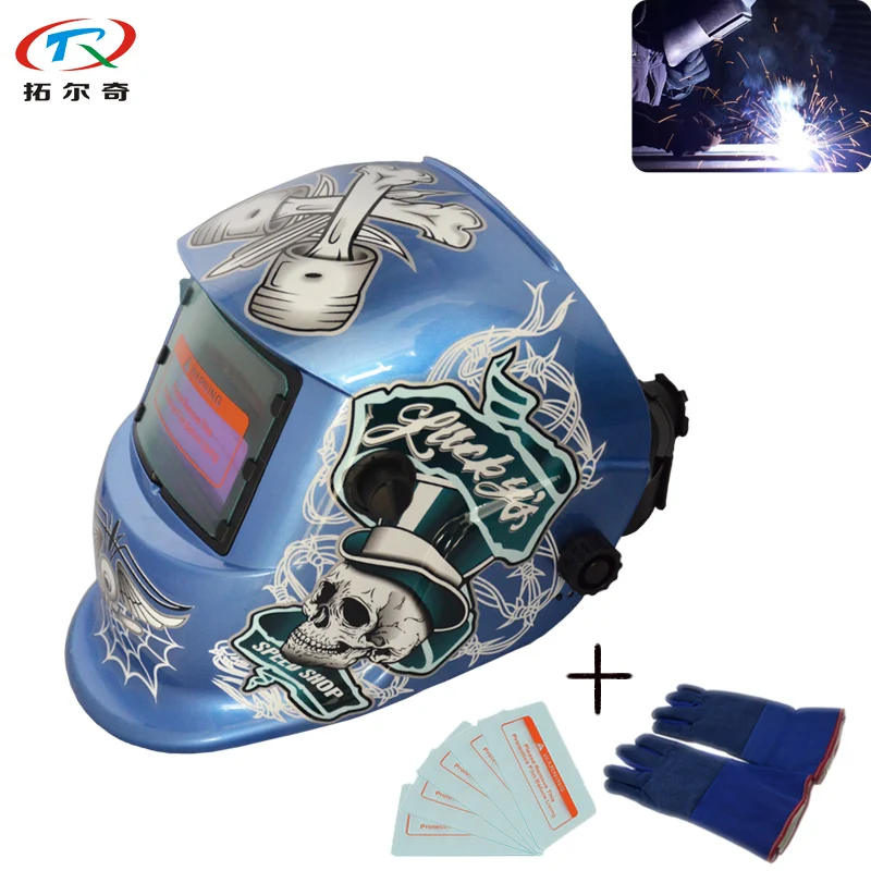 

Цветной сварочный шлем с автоматическим затемнением + сварочные перчатки для Tig Mig Arc электрическая маска Хамелеон TRQ-HD51-2233DE