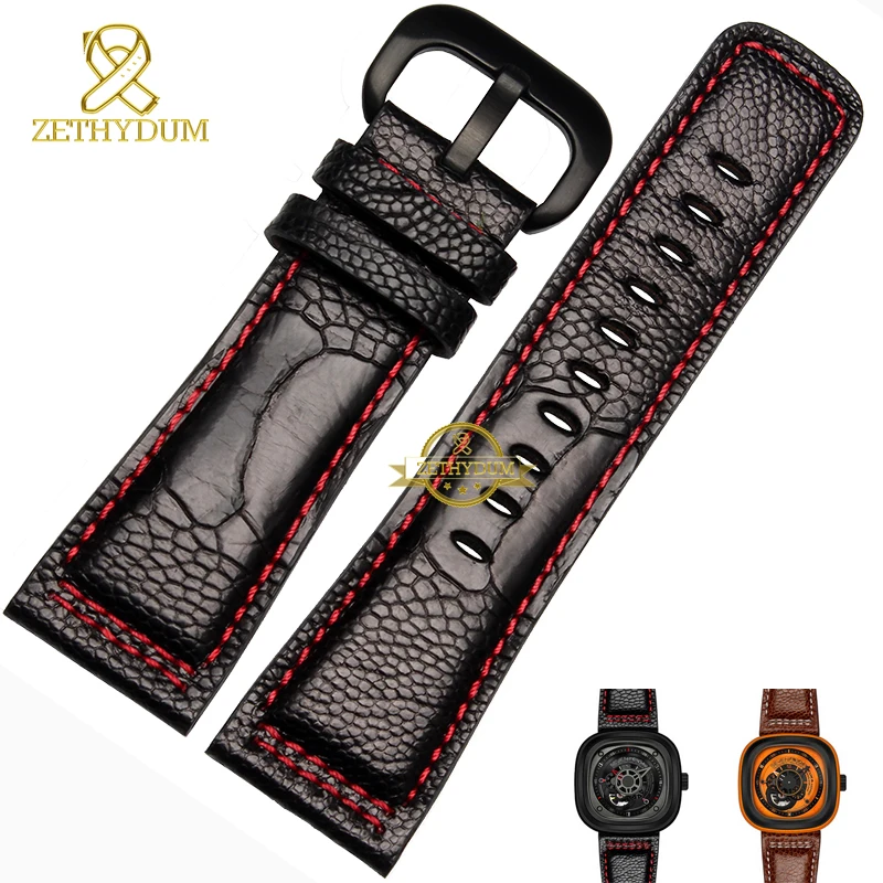 Genuine leather bracelet ostrich leg skin leather watch strap Watchband Red stitching 28mm wristwatches band for Friday
Genuine leather bracelet ostrich leg skin leather watch strap Watchband Red stitching 28mm wristwatches band for Friday