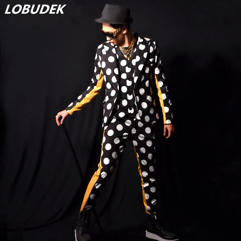 Tide Male Punk Singer Stage Costume Fashion Spots Printing Suits Nightclub Singer Magician Performance Outfit Three piece sets
Tide Male Punk Singer Stage Costume Fashion Spots Printing Suits Nightclub Singer Magician Performance Outfit Three piece sets