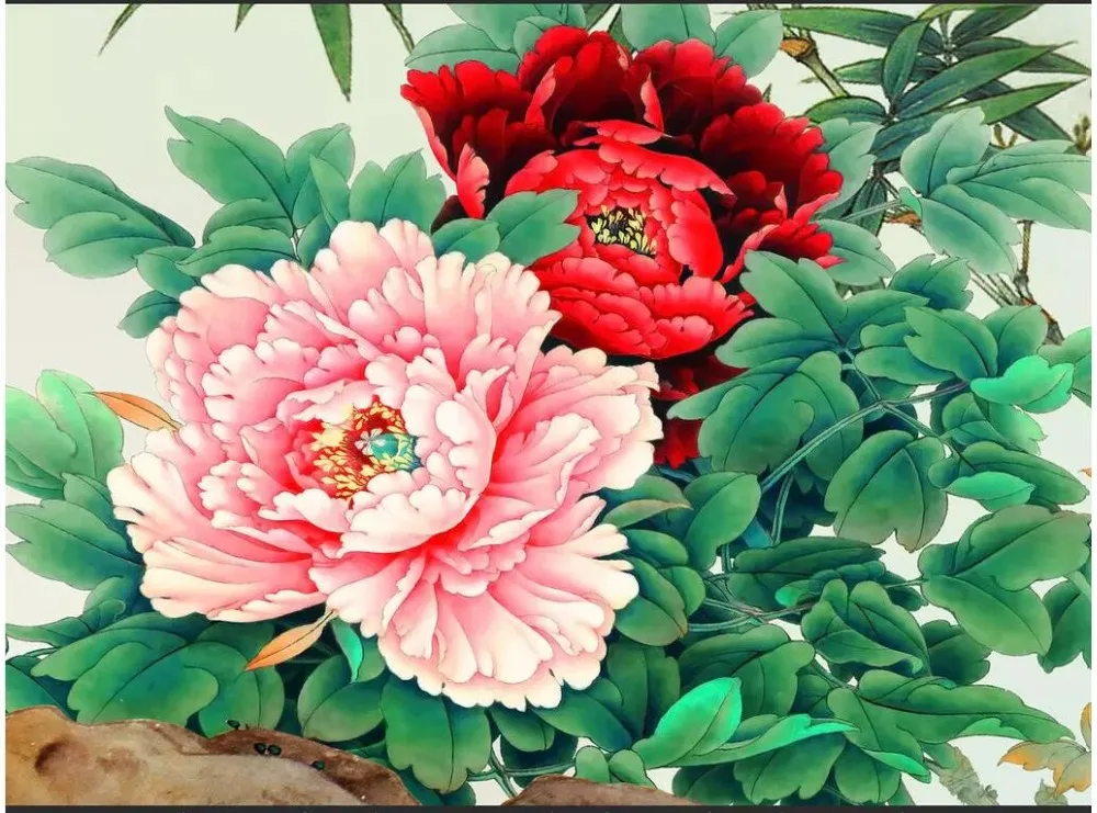 Настенные 3d фотообои на заказ фоны с цветами павлином пионами в китайском стиле