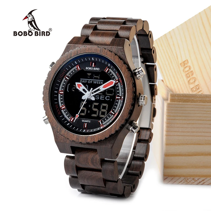 BOBO BIRD New Wooden Mens Watches Multifunctional Wristwatch with Night Light and Week Display in Wooden Gift Box
BOBO BIRD New Wooden Mens Watches Multifunctional Wristwatch with Night Light and Week Display in Wooden Gift Box