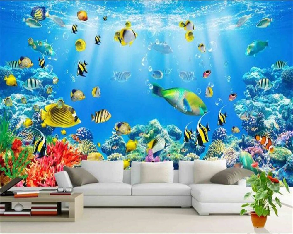 

Beibehang пользовательские обои большая роспись подводный мир детская комната мультфильм декорация фона фрески 3d обои фото