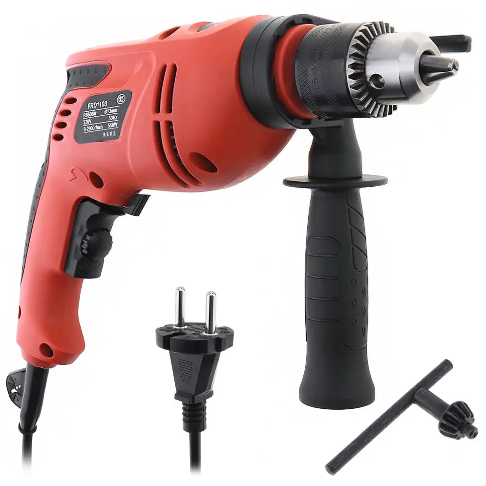 AC 220V 550W 2900rpm Stepless Shift Electric Drill with 13mm Chuck and Function Switch Button for Wood / Metal / Glass
AC 220V 550W 2900rpm Stepless Shift Electric Drill with 13mm Chuck and Function Switch Button for Wood / Metal / Glass