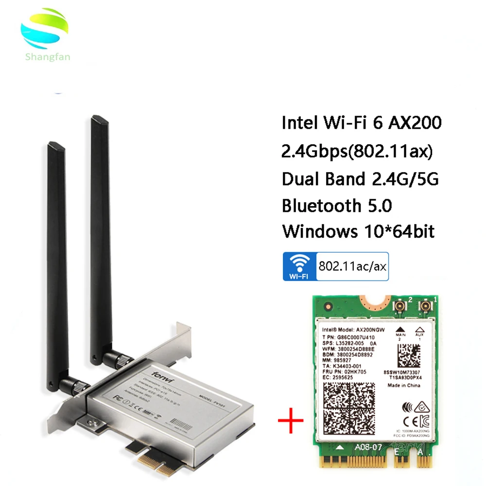 Desktop Wireless Dual Band 2400Mbps Bluetooth 5.0 NGFF M.2 Wifi Adapter For Intel AX200 Wi-Fi Card 802.11ac/ax Windows 10
Desktop Wireless Dual Band 2400Mbps Bluetooth 5.0 NGFF M.2 Wifi Adapter For Intel AX200 Wi-Fi Card 802.11ac/ax Windows 10