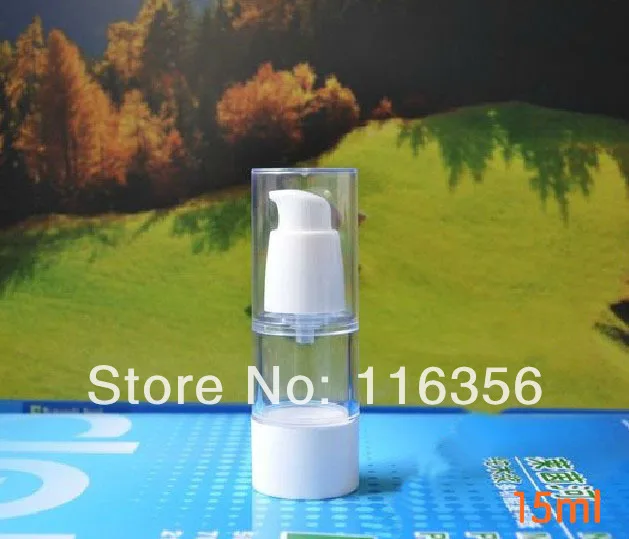 15ml airless vacuum pump lotion bottle with white pump/bottom / transparent lid used for Cosmetic Container
15ml airless vacuum pump lotion bottle with white pump/bottom / transparent lid used for Cosmetic Container