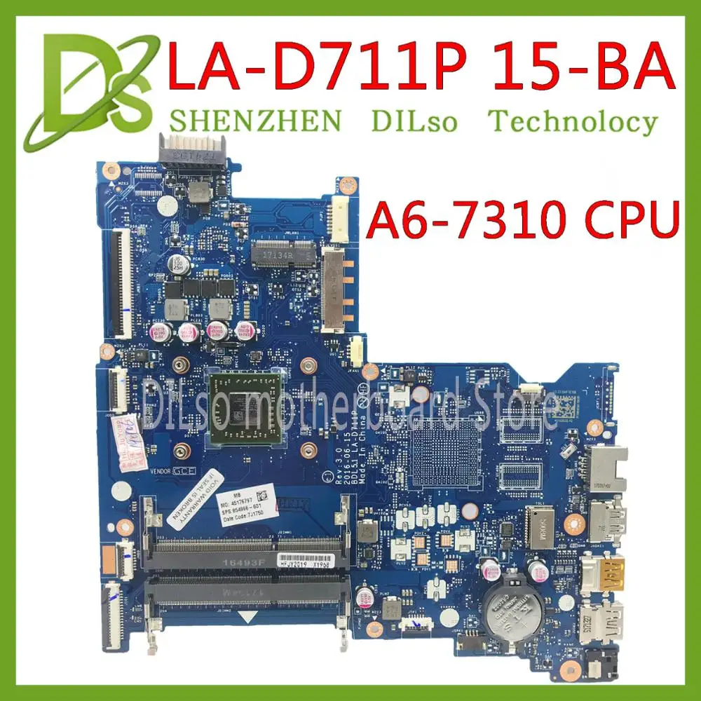 KEFU LA-D711P motherboar 854966-601 854961-601 для HP 15-BA 15Z-BA материнская плата для ноутбука LA-D711P A6-7310 CPU MB 100% оригинал
KEFU LA-D711P motherboar 854966-601 854961-601 для HP 15-BA 15Z-BA материнская плата для ноутбука LA-D711P A6-7310 CPU MB 100% оригинал