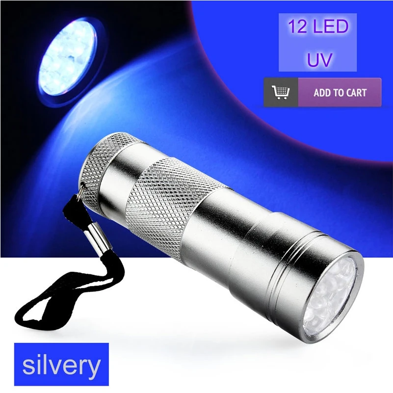 NEW 12 LED 395-400nm UV LED Ultra Violet Mini Lamp Flashlight Torch Light Ultra Violet Light Silver For 3xAAA
NEW 12 LED 395-400nm UV LED Ultra Violet Mini Lamp Flashlight Torch Light Ultra Violet Light Silver For 3xAAA