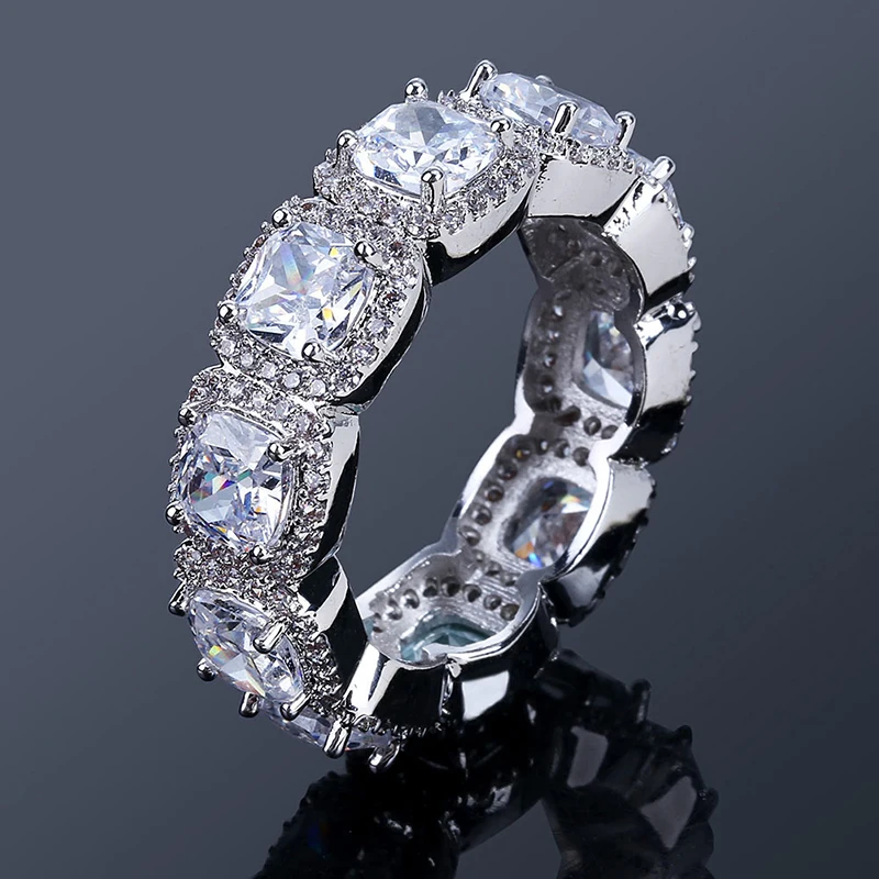 Мужское кольцо MISSFOX серебряное в стиле хип хоп с квадратным фианитом алмазный