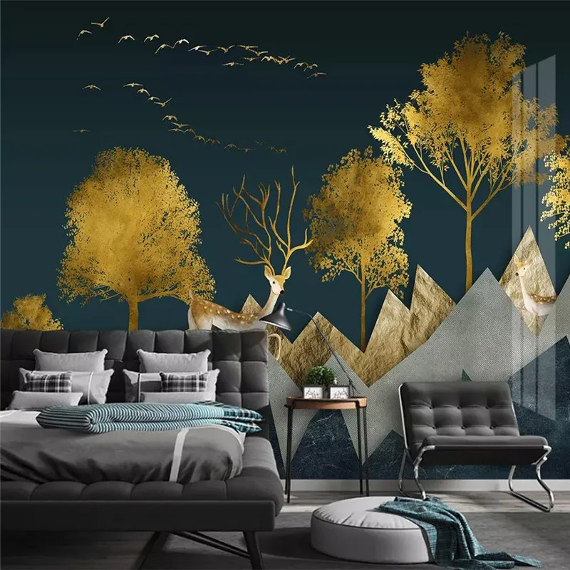 Abstract geometric golden forest elk background wall custom large wallpaper mural 3D photo wall factory wholesale
Abstract geometric golden forest elk background wall custom large wallpaper mural 3D photo wall factory wholesale