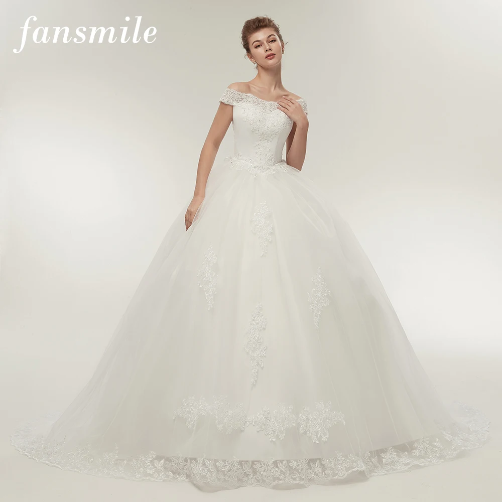 Fansmile красочные свадебные платья в винтажном стиле белого и длинным шлейфом