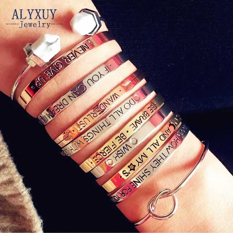 ALYXUY Beautiful Lovers Bracelets Iron Letter Brave Wish Mix Design Cuff Bangles For Women Girls Jewelry Gifts B3401
ALYXUY Beautiful Lovers Bracelets Iron Letter Brave Wish Mix Design Cuff Bangles For Women Girls Jewelry Gifts B3401