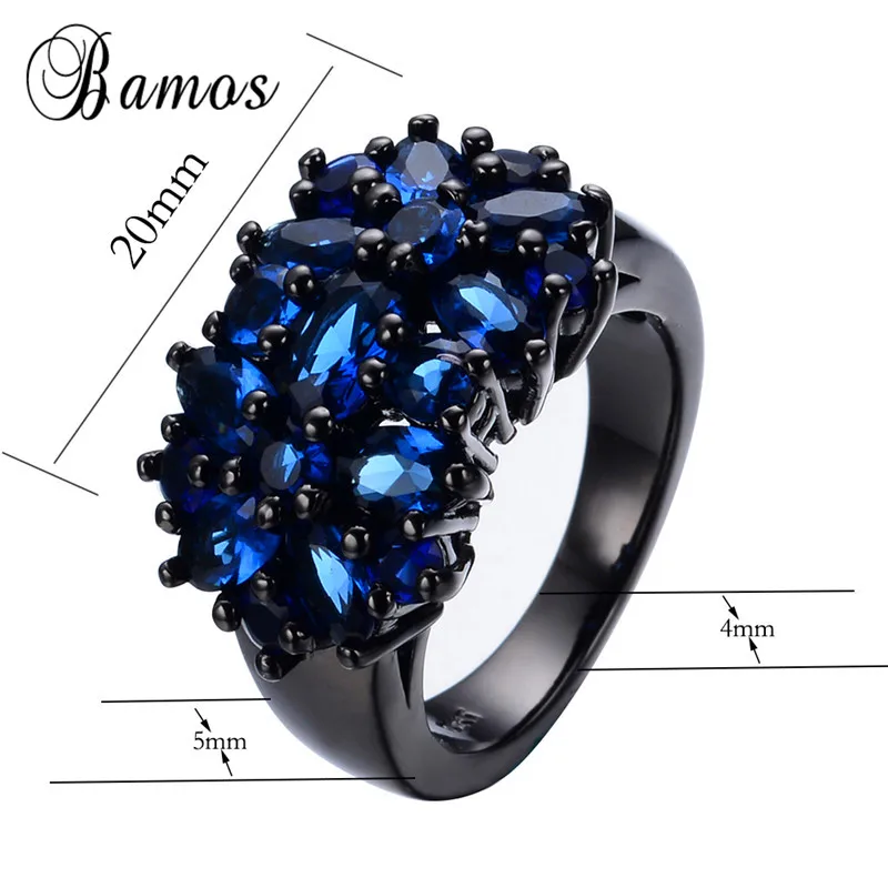 Bamos Colorful Geometric Pink/Purple/Red/Blue Birthstone Rings For Women Black Gold Filled AAA Zircon Star Finger Accessories | Украшения и