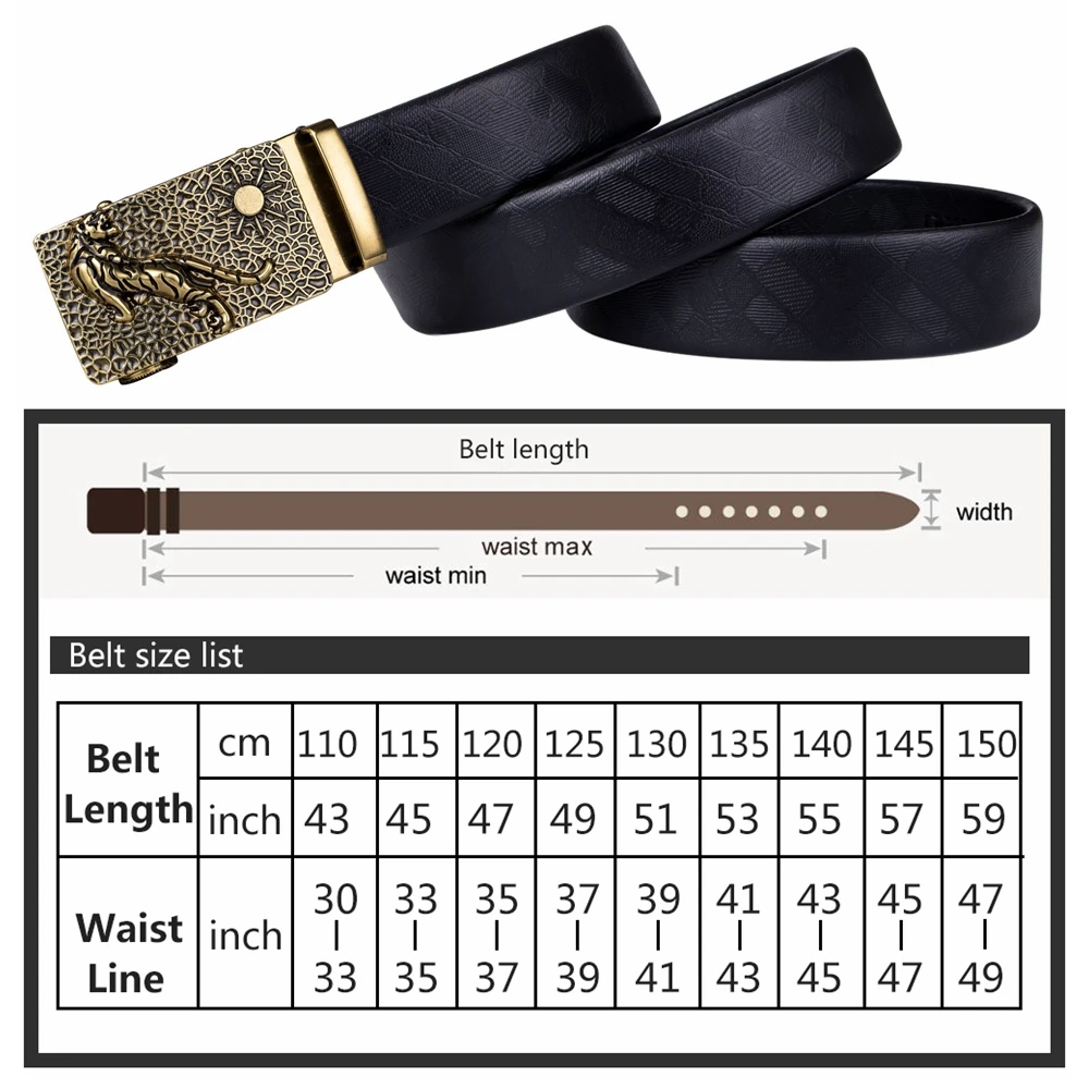 

BK-2063 Barry.Wang leopard Automatic Alloy Buckle Men Belts Cowhide Leather Belts For Men Gifts Business Party 110cm-160cm Long