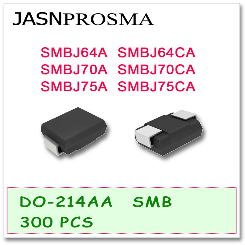JASNPROSMA 300 шт. SMBJ SMBJ64 SMBJ64A SMBJ64CA SMBJ70 SMBJ70A SMBJ70CA SMBJ75 SMBJ75A SMBJ75CA Diode DO214AA
JASNPROSMA 300 шт. SMBJ SMBJ64 SMBJ64A SMBJ64CA SMBJ70 SMBJ70A SMBJ70CA SMBJ75 SMBJ75A SMBJ75CA Diode DO214AA