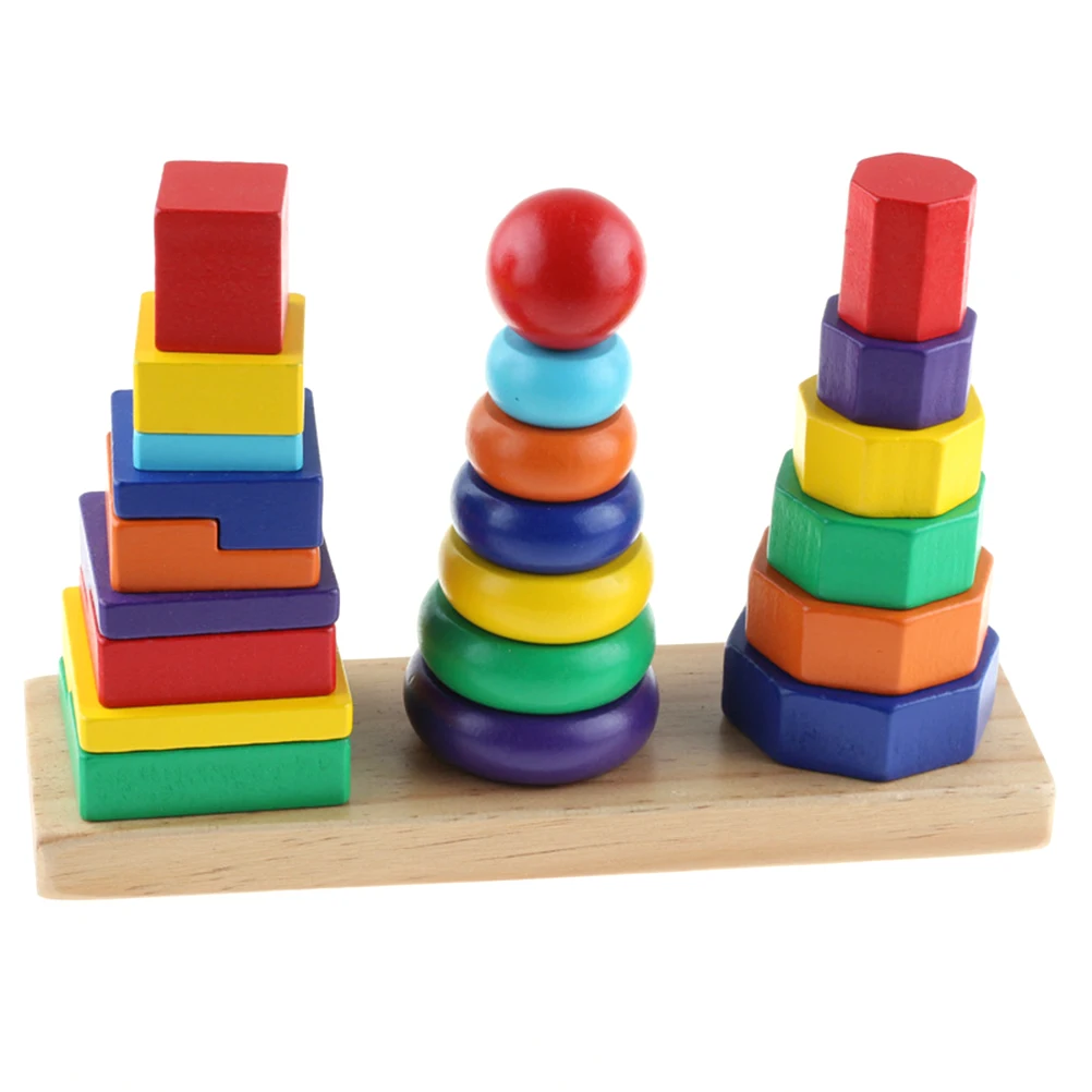 Красочные деревянные кубики игрушки геометрический штабелер игрушка для