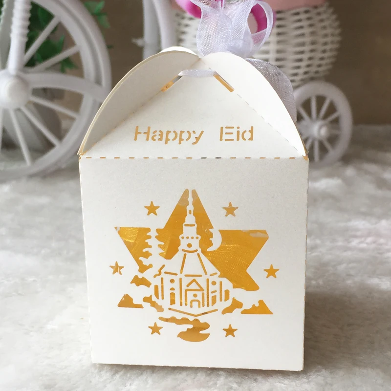 100pcs/lot Delicate Laser Cut Carved Pattern Eid Decorations Box Happy Eid Theme Candy Gift Box Free Ribbon And Customized 
100pcs/lot Delicate Laser Cut Carved Pattern Eid Decorations Box Happy Eid Theme Candy Gift Box Free Ribbon And Customized