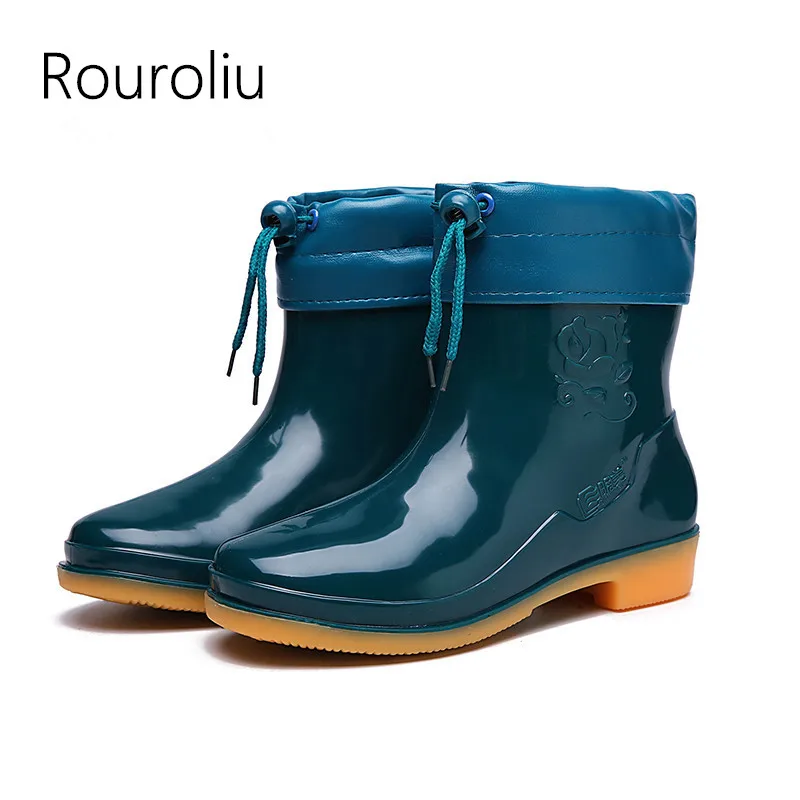 Rouroliu Women Non-Slip Ankle Rainboots Autumn Winter Female PVC Water Shoes Wellies Waterproof Blue Boots Woman RT362
Rouroliu Women Non-Slip Ankle Rainboots Autumn Winter Female PVC Water Shoes Wellies Waterproof Blue Boots Woman RT362