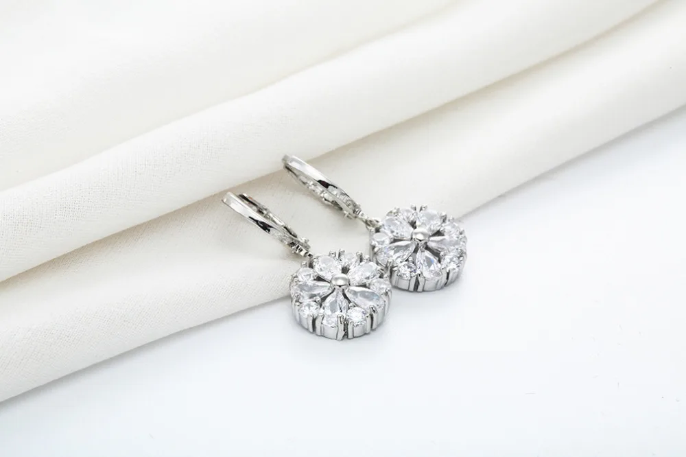 White Water Drop Earring Zircon Crystal Flower Earrings Jewelry For Women Wedding Piercing Bijoux Femme | Украшения и аксессуары