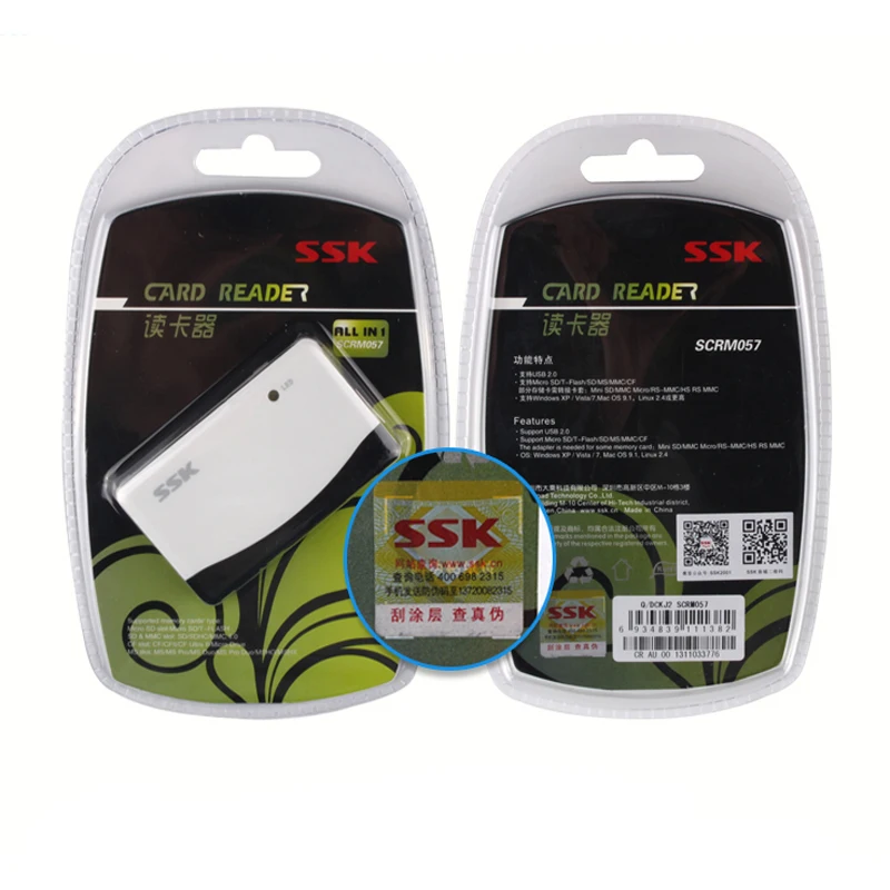 SSK All in 1 USB2.0 480Mbps card reader supporting CF/SD/MS/MIC SD card with fast speed muliti smart memory card reader adapter
SSK All in 1 USB2.0 480Mbps card reader supporting CF/SD/MS/MIC SD card with fast speed muliti smart memory card reader adapter