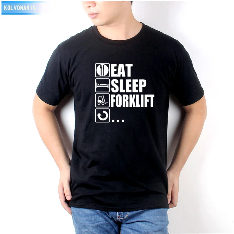 

KOLVONANIG 2021 O-Neck Short Sleeve Casual T-Shirt Eat Sleep Forklift Truck Printed T Shirt For Men Hip-Hop Top Tees Plus Size