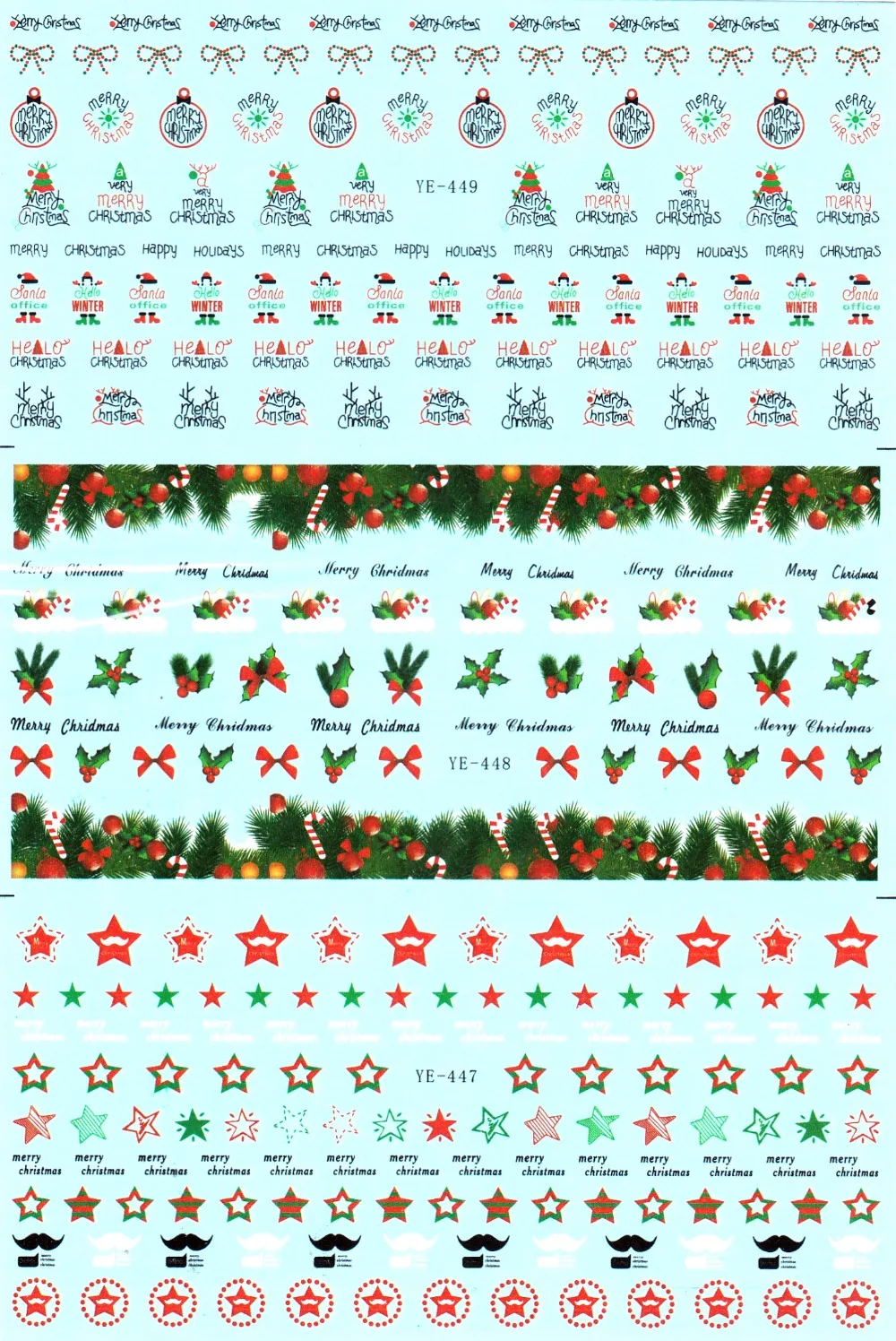 3 PACK/ LOT WATER TRANSFER DECAL NAIL ART NAIL STICKER MERRY CHRISTMAS XMAS STAR MUSTACHE BOW TIE BALL YE447-449
3 PACK/ LOT WATER TRANSFER DECAL NAIL ART NAIL STICKER MERRY CHRISTMAS XMAS STAR MUSTACHE BOW TIE BALL YE447-449