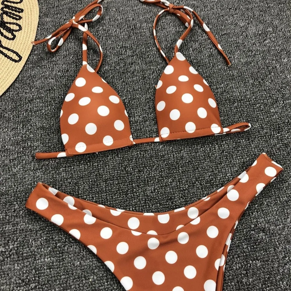 Sexy Polka Dot Swimsuit Brazilian Bikinis 2019 New Mini Thong Biquinis Summer Girls Swimwear Push Up Strappy Beachwear | Женская одежда