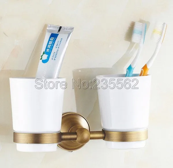 Wall Mounted Antique Brass Toothbrush Holders Set with Ceramic Cups Bathroom Accessory lba145
Wall Mounted Antique Brass Toothbrush Holders Set with Ceramic Cups Bathroom Accessory lba145