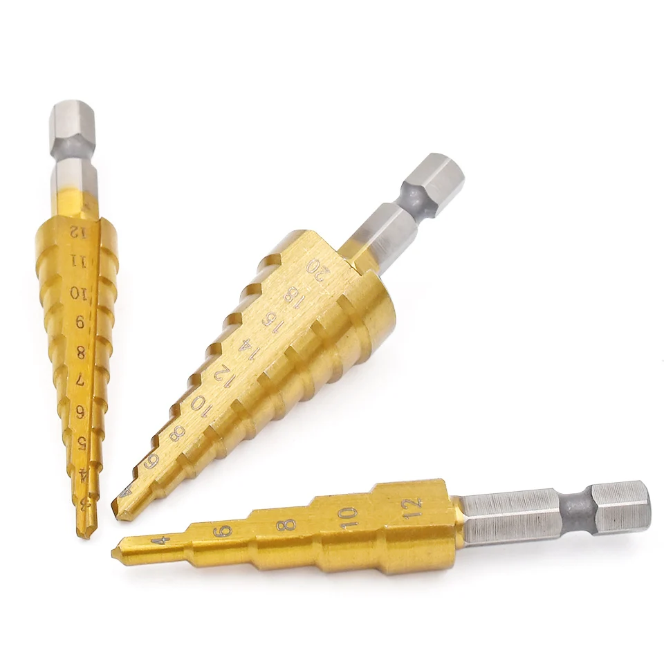 3pcs Stepped Drill Bit Sets 3-12mm 4-12mm 4-20mm Taper Drill Bits For Metal Power Tools Accessories Tltanium Bits
3pcs Stepped Drill Bit Sets 3-12mm 4-12mm 4-20mm Taper Drill Bits For Metal Power Tools Accessories Tltanium Bits