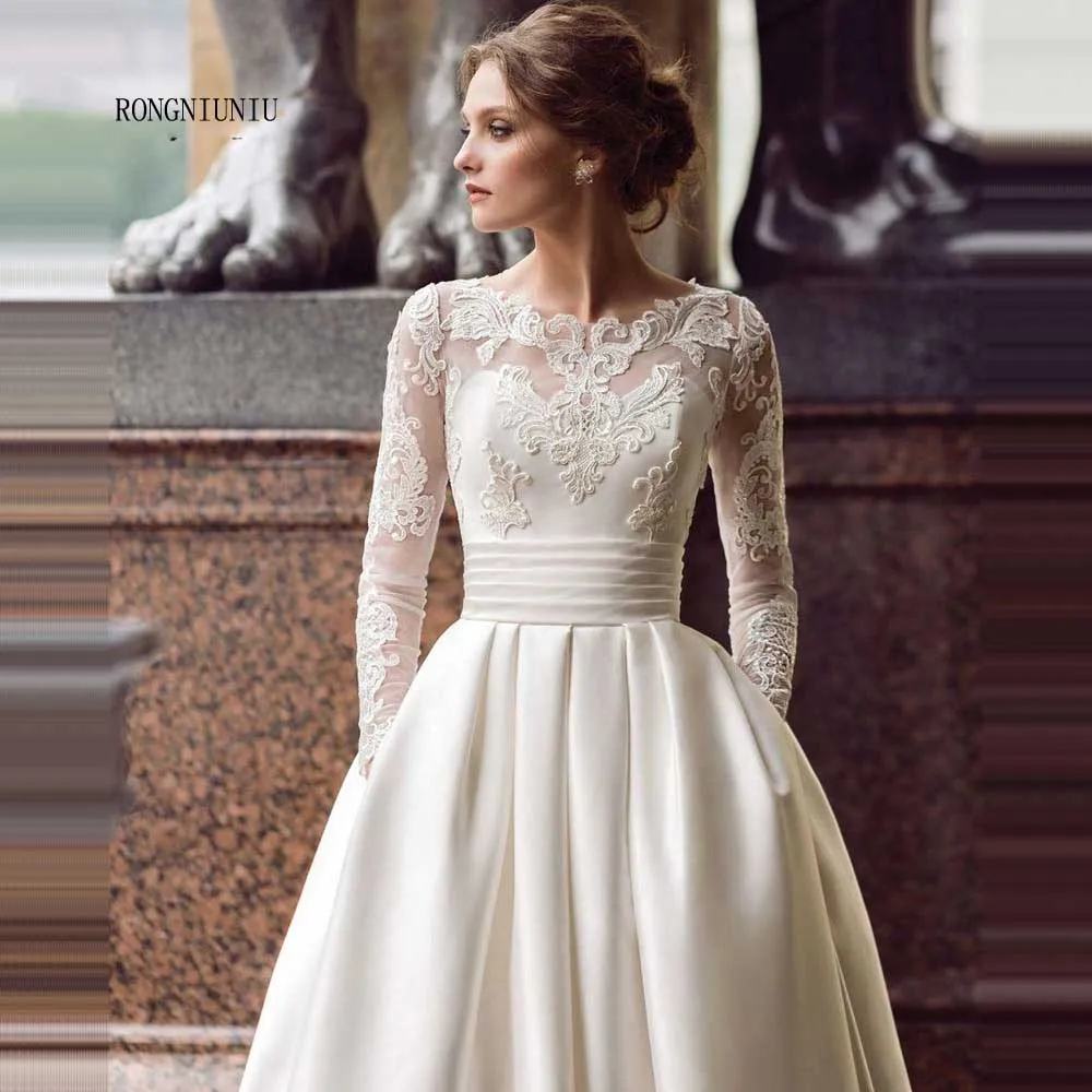 2019 New Modest Long Sleeve Wedding Dresses Turkey Scoop Satin Appliqued A-line Bridal Gown with Pockets Vestidos de Novia
2019 New Modest Long Sleeve Wedding Dresses Turkey Scoop Satin Appliqued A-line Bridal Gown with Pockets Vestidos de Novia