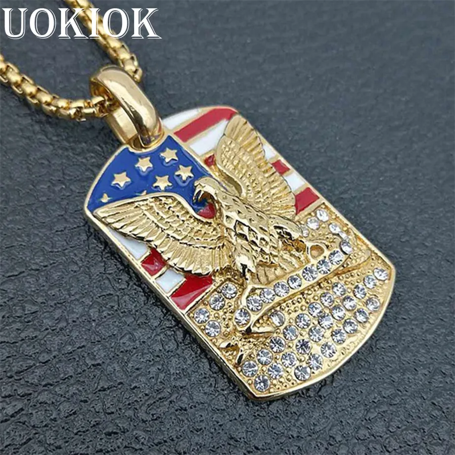 Hip Hop Iced Out Hawk & Eagle Pendant & Chain Gold Color Stainless Steel Dog Tag Jewelry American Flag Necklaces & Pendants
Hip Hop Iced Out Hawk & Eagle Pendant & Chain Gold Color Stainless Steel Dog Tag Jewelry American Flag Necklaces & Pendants