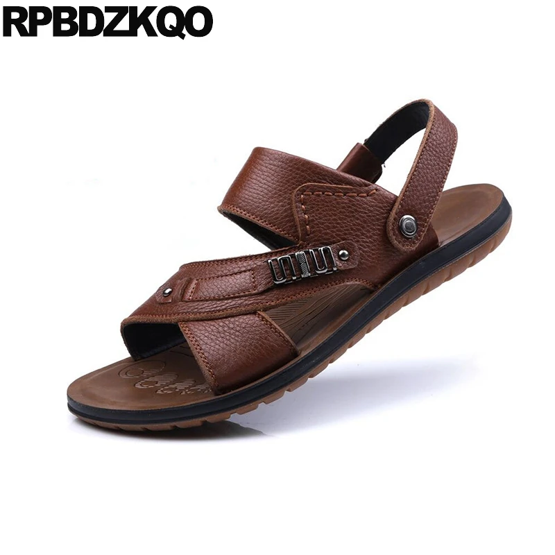 

Water Metal Slip On Runway Roman Leather Native Shoes Men Gladiator Sandals Summer Slides Slippers Outdoor Famous Brand Brown