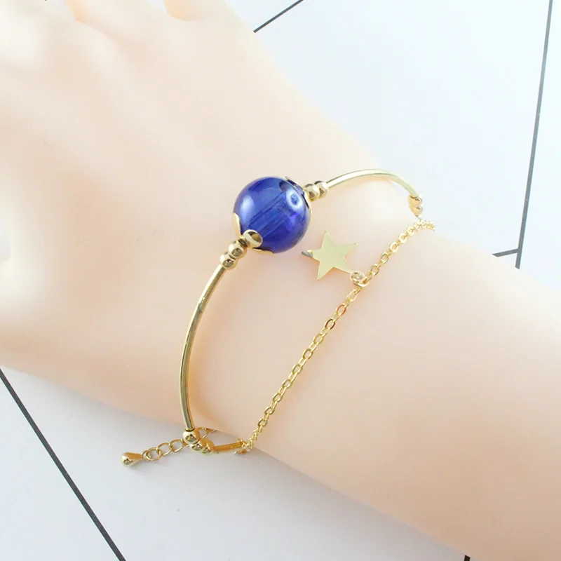 1PC Gold Color Bracelet Chain with diffuser Hole Murano Glass Perfume ball Double Star Bracelets For Women | Украшения и